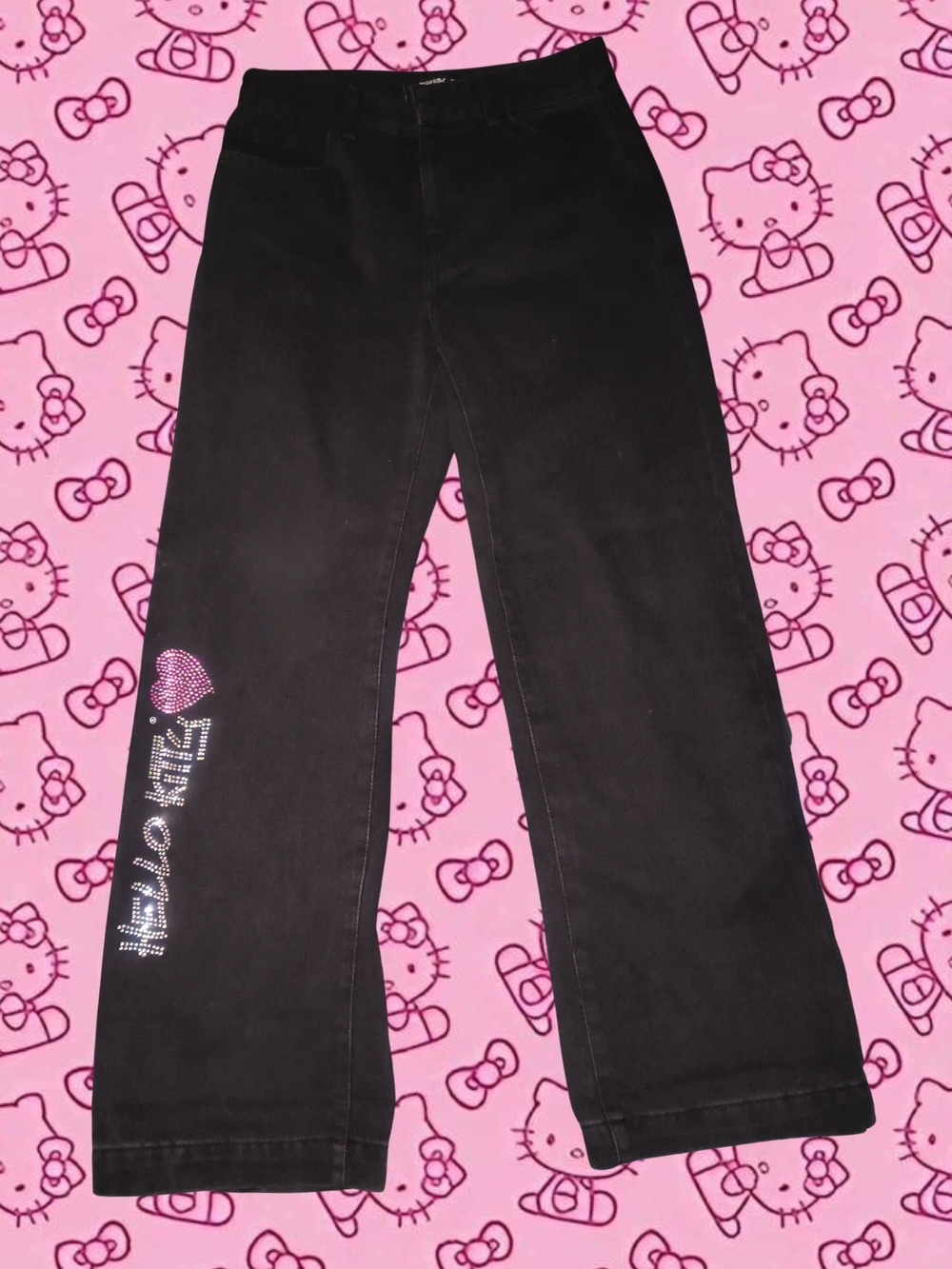 Black Hello Kitty Oversized Low Rise Jeans | Forever 21 x Hello Kitty & Friends